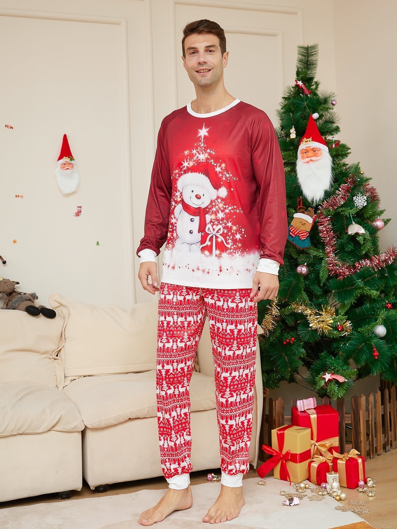 Family Matching Christmas Pajama Set with Snowman Print