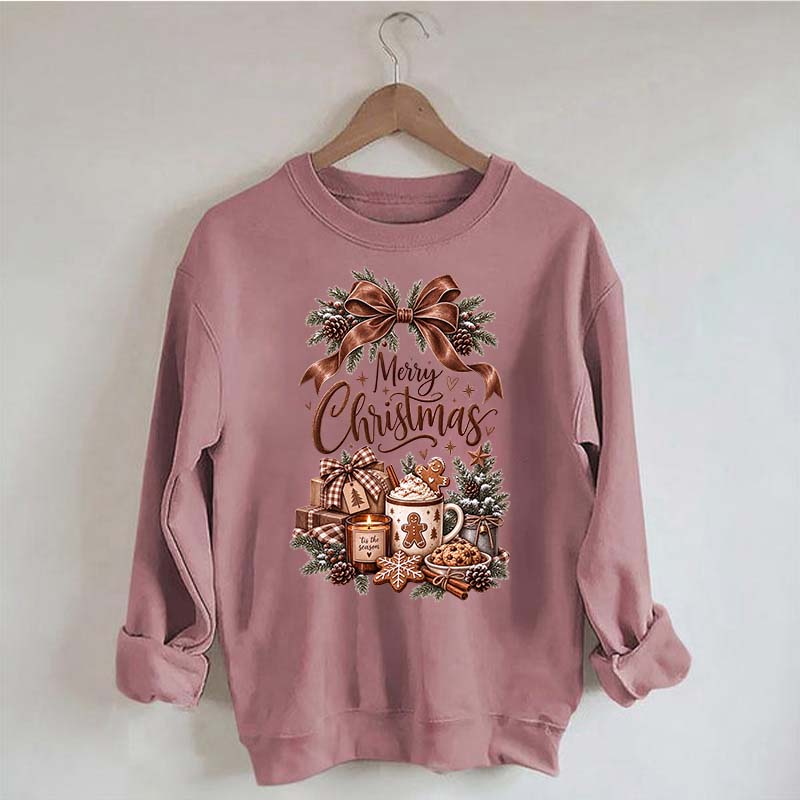 Cozy Christmas Bow Gingerbread Hot Cocoa Holiday Sweatshirt