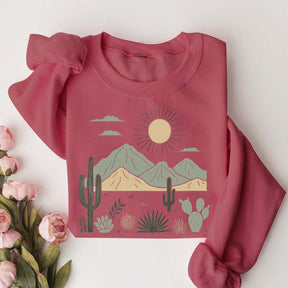 Western Desert Cactus Mountain Sweatshirt
