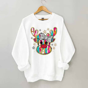 Colorful Glitter Christmas Reindeer Sweatshirt