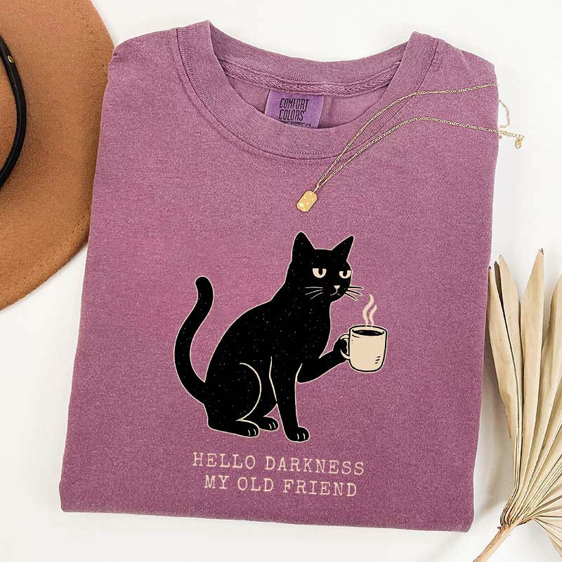 Black Cat Coffee Hello Darkness My Old Friend T-Shirt