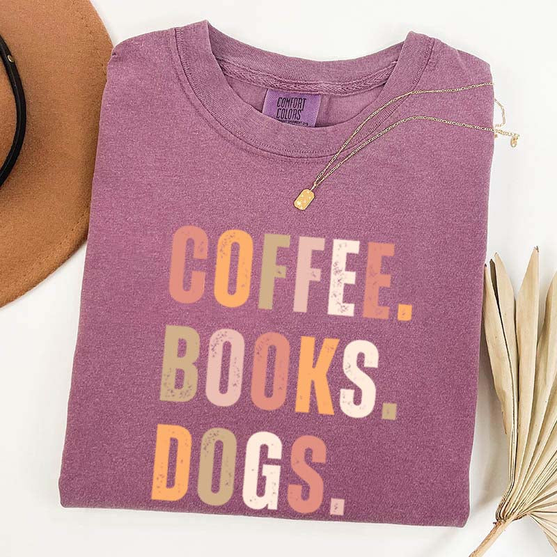 Coffee Books Dogs T-Shirt