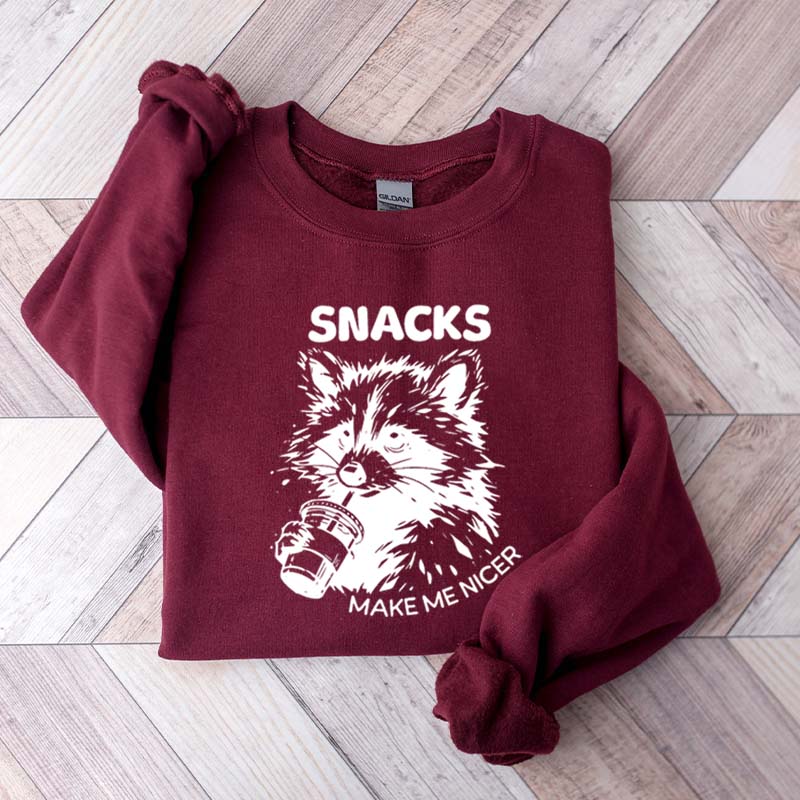 Funny Raccoon Snacks Make Me Nicer Sweatshirt