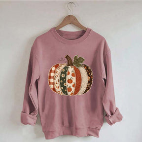 Faux Patchwork Fall Pumpkin Sweatshirt