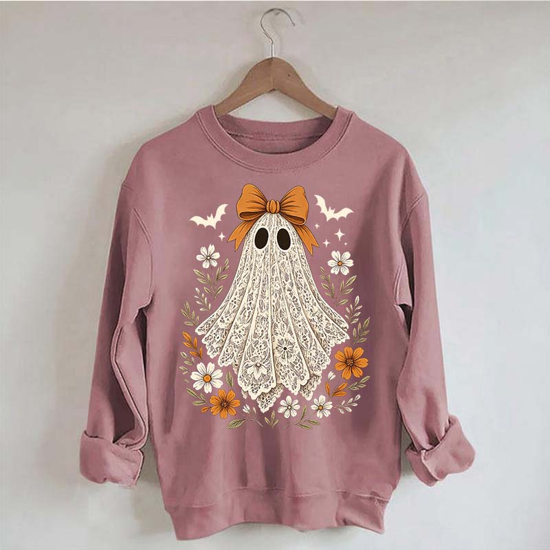Cute Lace Ghost Bow Spooky Season Sweatshirt