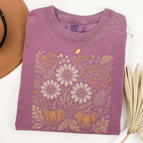 Comfort Colors Pumpkin Sunflower Floral Fall T-Shirt