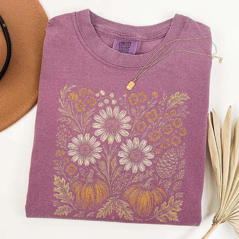 Comfort Colors Pumpkin Sunflower Floral Fall T-Shirt