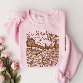 He Restores My Soul Psalm Floral Vintage Sweatshirt