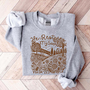He Restores My Soul Psalm Floral Vintage Sweatshirt