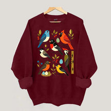 Retro Backyard Birds Cardinal Bluebird Robin Woodpecker Sweatshirt
