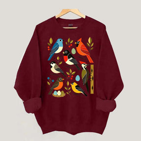 Retro Backyard Birds Cardinal Bluebird Robin Woodpecker Sweatshirt