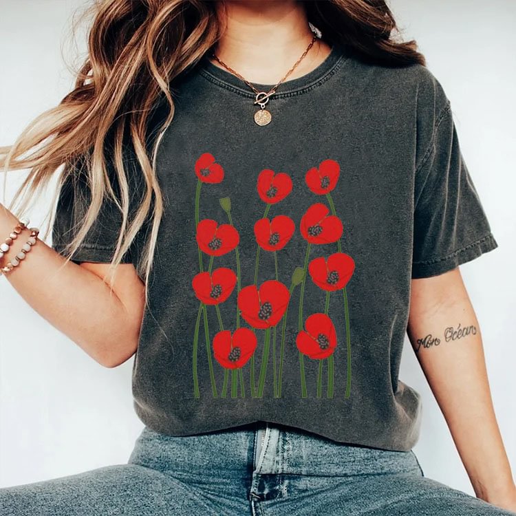 Vintage Poppy Flower T-shirt