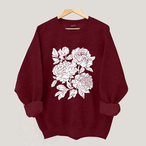 Vintage Linocut Flower Boho Botanical Sweatshirt