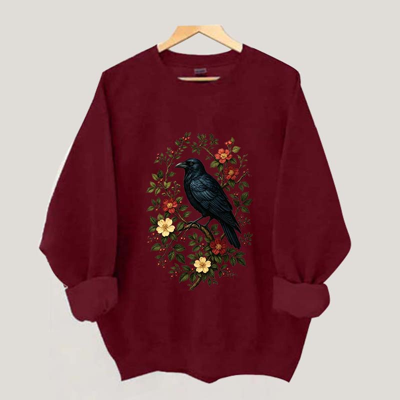 Vintage Raven Gothic Cottagecore Floral Sweatshirt