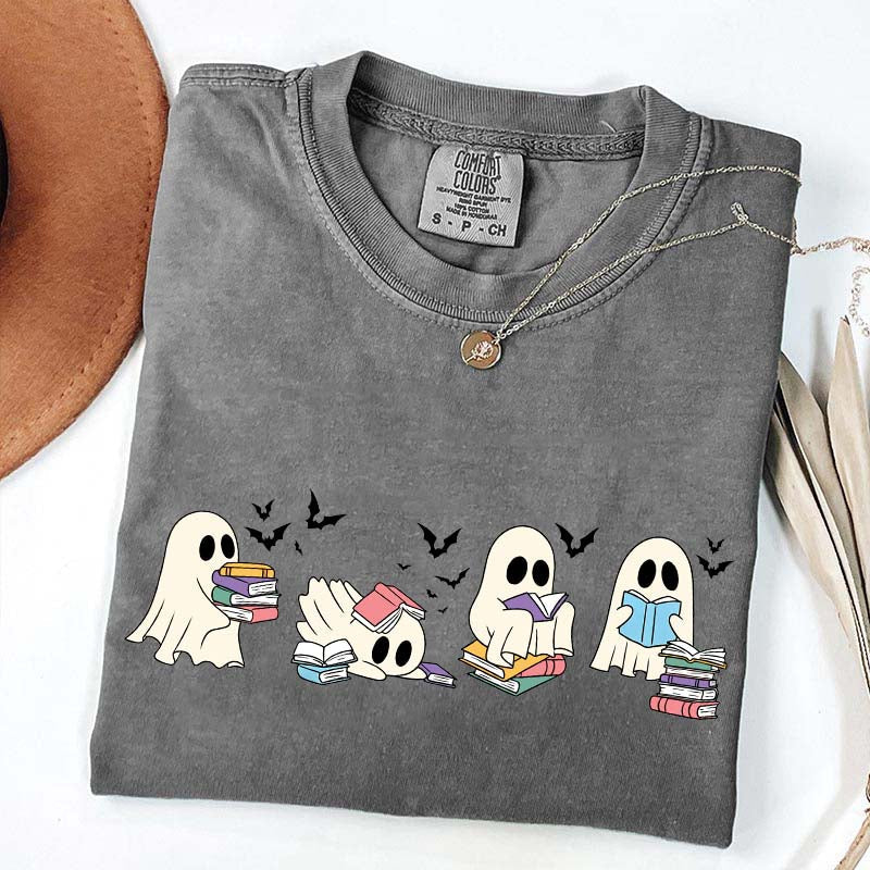 Cute Ghost Reading Book Halloween T-Shirt