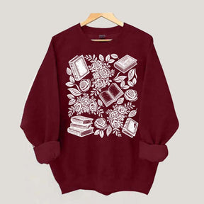 Linocut Books and Flowers Sweatshirt
