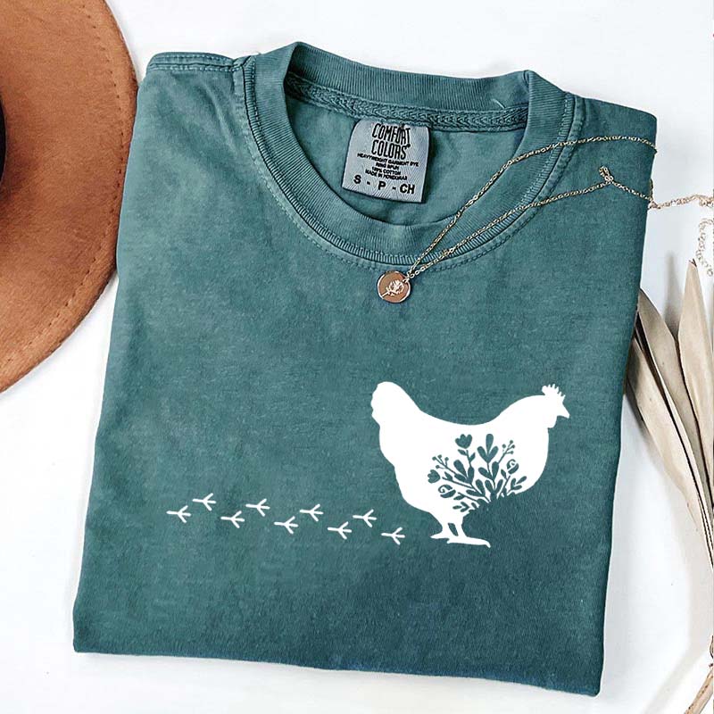 Floral Chicken Farm Animal T-Shirt