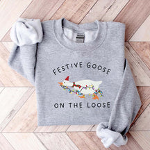 Festive Goose on the Loose Christmas Xmas Duck Sweatshirt