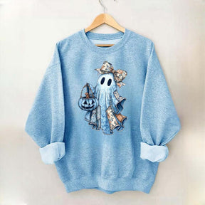 Retro Halloween Blue Denim Ghost Sweatshirt