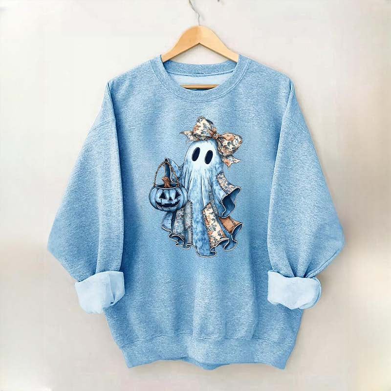 Retro Halloween Blue Denim Ghost Sweatshirt