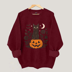 Black Cat on Pumpkin Retro Sweatshirt