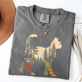 Boho Cat Plants Nature Trees Wild Flowers T-Shirt