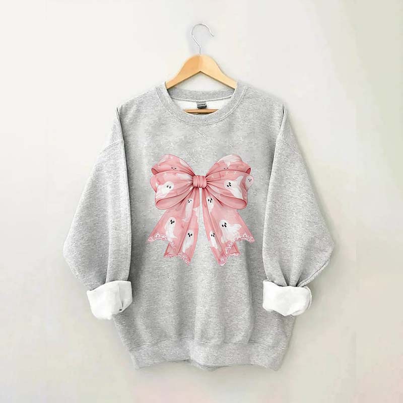 Pink Ghost Bow Coquette Halloween Sweatshirt