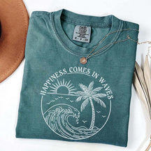 Happiness Comes In Waves Beach Trip T-Shirt