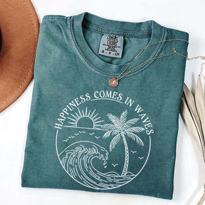 Happiness Comes In Waves Beach Trip T-Shirt