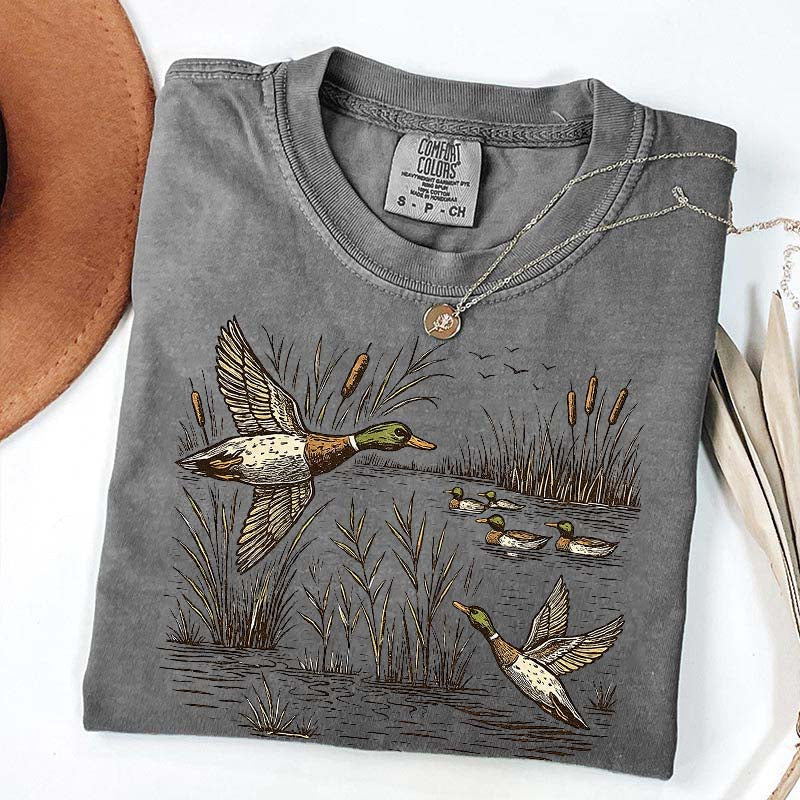 Retro Flying Mallard Duck T-Shirt
