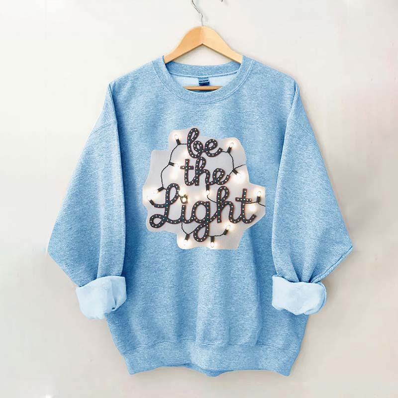 Be the Light Felt Embroidery Christmas Lights Sweatshirt