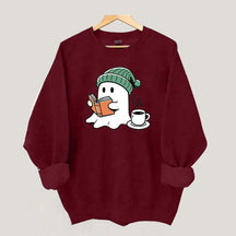 Winter Ghost Reading Book Coffee Sweatshirt