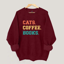 Funny Cats Coffee Books Sweatshirt