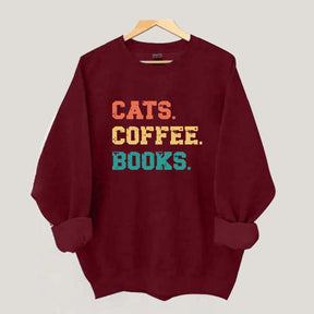 Funny Cats Coffee Books Sweatshirt
