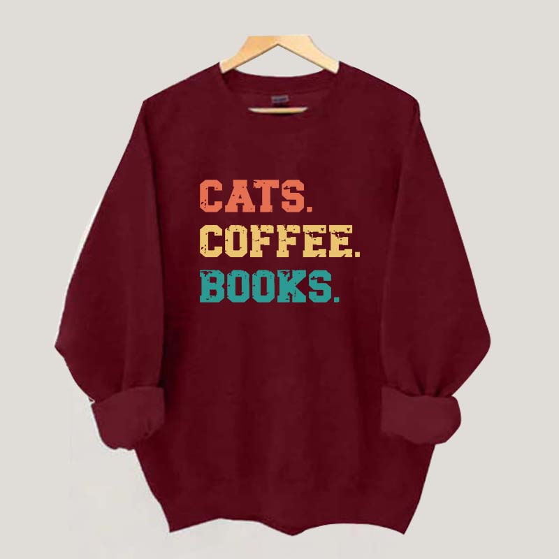 Funny Cats Coffee Books Sweatshirt