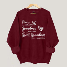 Custom Mom Grandma Great Grandma Est Year Sweatshirt