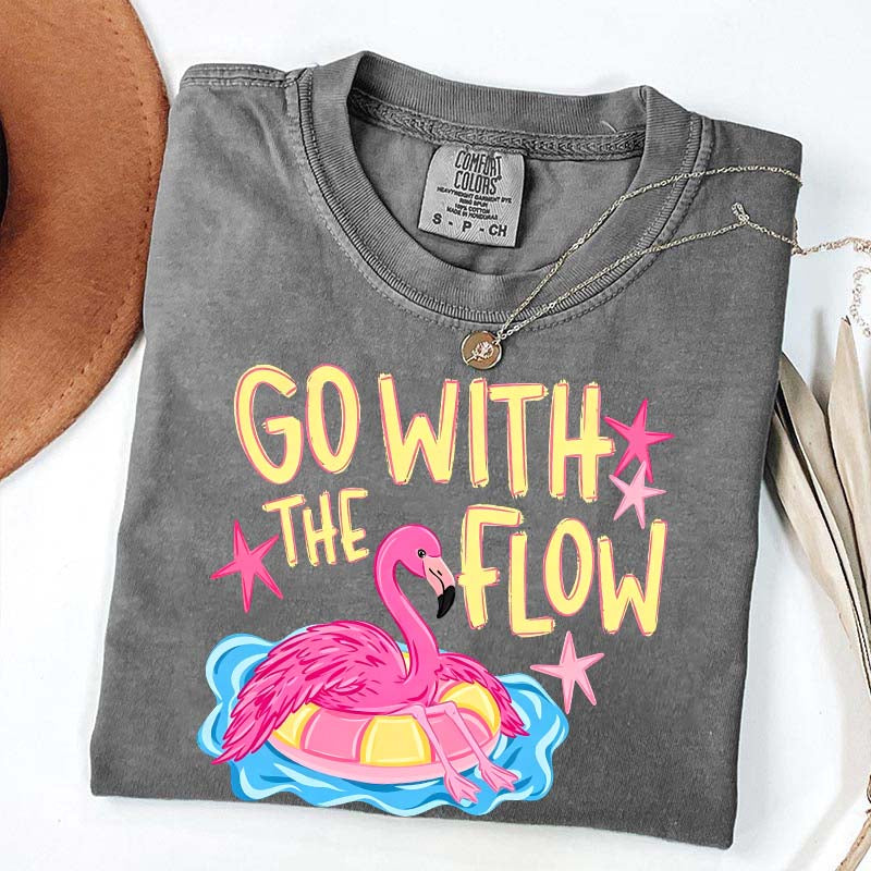 Go With The Flow Flamingo Graphic T-Shirt