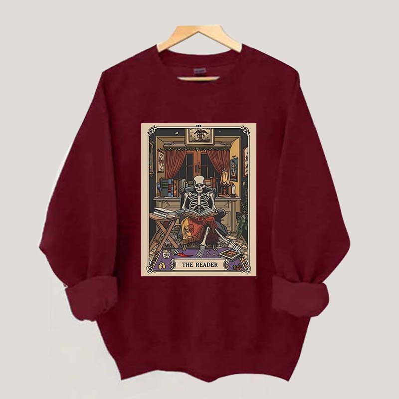 The Reader Tarot Card Skeleton Reading Sweatshirt