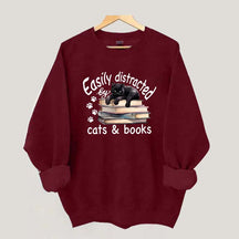 Reader Easily Distracted By Cats And Books Sweatshirt