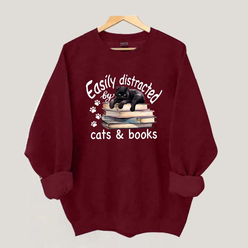 Reader Easily Distracted By Cats And Books Sweatshirt