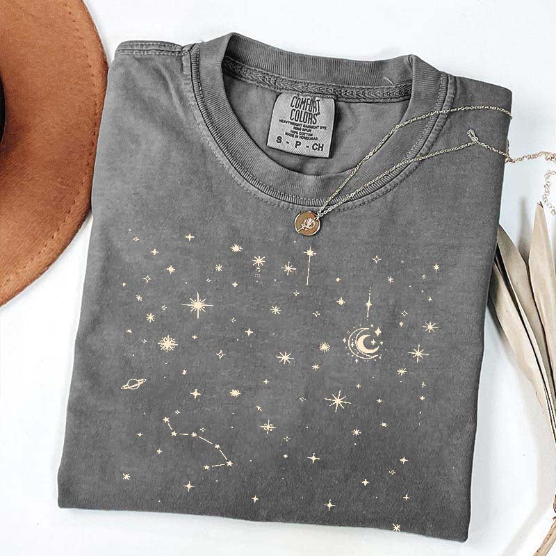 Celestial Stars Minimal Moon Constellation T-Shirt