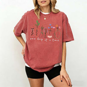 One Day At a Time Motivational  Floral T-Shirt