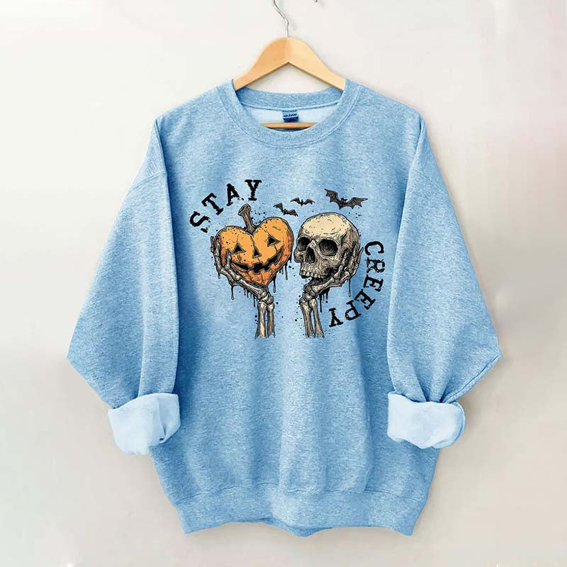 Stay Creepy With Pumpkin And Skull Sweatshirt