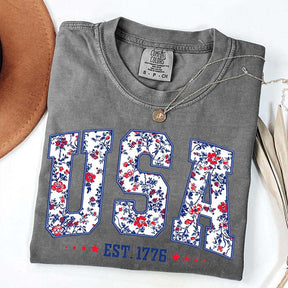 Flower USA Floral Patriotic T-Shirt
