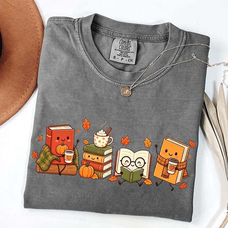 Cozy Book Lover Coffee Pumpkin T-Shirt
