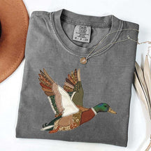 Faux Patchwork Mallard Duck Hunting Printed T-Shirt