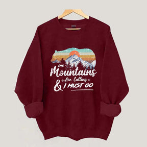 Retro Mountains Are Calling Hiking Camping Sweatshirt