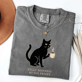 Black Cat Coffee Hello Darkness My Old Friend T-Shirt