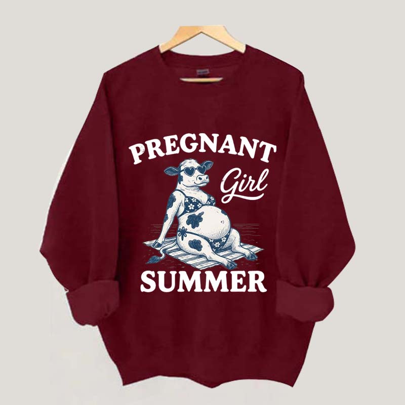 Pregnant Girl Summer Cow Sweatshirt