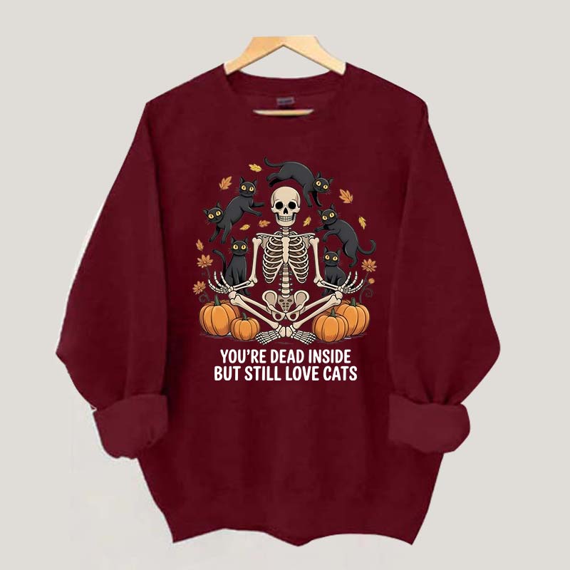 Skeleton Cats Pumpkins Yoga Sweatshirt